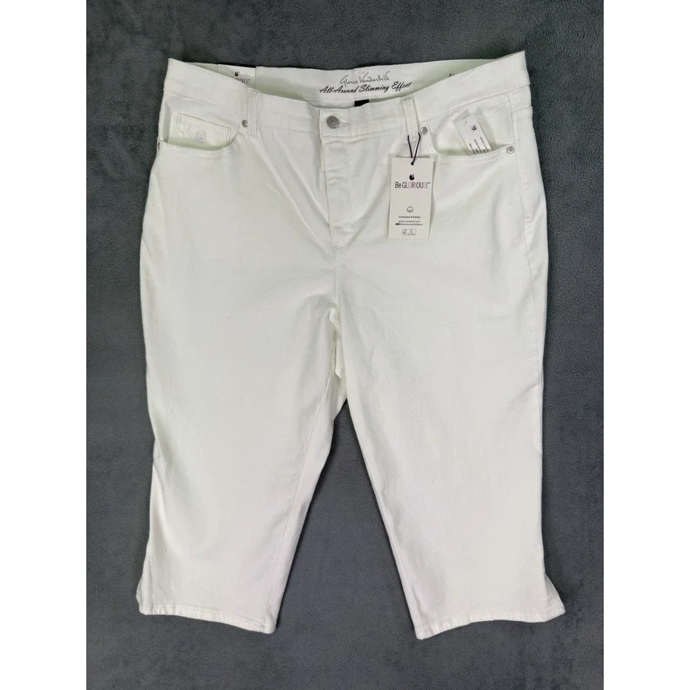 New Gloria Vanderbilt Jeans Womens 18W Plus White Denim Amanda Capri High Rise